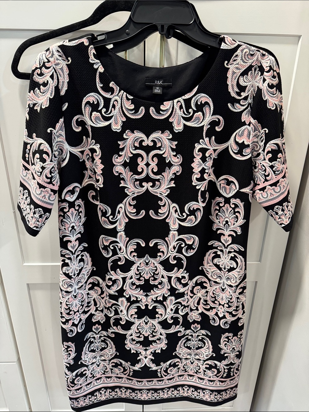 R&K Black Dress with Pink and White Baroque Print
